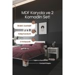 Renazzo Mobilya Lotus Çift Kişilik Mdf Modern Karyola ve Iki Adet Komodin Seti - Beyaz - 180 x 200 cm