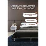 Renazzo Mobilya Lotus Masif Çam Karyola ve Iki Adet Komodin Seti - Modern Yatak Odası Takımı - Beyaz - 90 x 200 cm