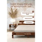 Renazzo Mobilya Lotus Masif Çam Karyola ve Iki Adet Komodin Seti - Modern Yatak Odası Takımı - Ceviz - 90 x 190 cm
