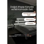 Renazzo Mobilya Lotus x New Model Masif Çam Karyola ve 2 Adet Komodin Seti - Modern Yatak Odası Takımı - Beyaz - 90 x 190 cm