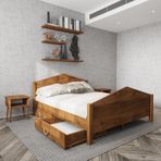 Renazzo Mobilya Milano Model 150x200 cm İki Çekmeceli Ceviz Renk Çam Ahşap Karyola