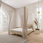 Renazzo Mobilya Natura Model 200x200 cm Cibindirik Askılıklı Vernikli Çam Ahşap Karyola