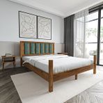 Renazzo Mobilya Orion Model 150x200 cm Çağla Yeşili Puflu Başlıklı Ceviz Renk Çam Ahşap Karyola