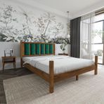 Renazzo Mobilya Orion Model 160x200 cm Zümrüt Yeşili Puflu Başlıklı Ceviz Renk Çam Ahşap Karyola