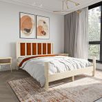 Renazzo Mobilya Orion Model 200x200 cm Kiremit Renk Puflu Başlıklı Doğal Çam Ahşap Karyola