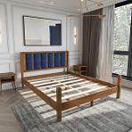 Renazzo Mobilya Orion Model 90x200 cm Lacivert Puflu Başlıklı Ceviz Renk Çam Ahşap Karyola