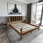 Renazzo Mobilya Orion Model 90x200 cm Siyah Renk Puflu Başlıklı Ceviz Renk Çam Ahşap Karyola