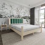 Renazzo Mobilya Orion Model 90x200 cm Zümrüt Yeşili Puflu Başlıklı Doğal Çam Ahşap Karyola