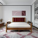 Renazzo Mobilya Orion Model Bordo Puflu Başlıklı 150x200 cm Ceviz Çam Ahşap Karyola