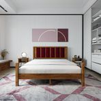 Renazzo Mobilya Orion Model Bordo Puflu Başlıklı 180x200 cm Ceviz Çam Ahşap Karyola
