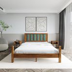 Renazzo Mobilya Orion Model Çağla Yeşili Puflu Başlıklı Ceviz Renk Çam Ahşap Karyola Ve İki Komodin Set 120x200 cm