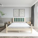 Renazzo Mobilya Orion Model Çağla Yeşili Puflu Başlıklı Doğal Çam Ahşap Karyola Ve İki Komodin Set 140x200 cm