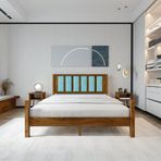 Renazzo Mobilya Orion Model Cam Göbeği Puflu Başlıklı Ceviz Renk Çam Ahşap Karyola Ve İki Komodin Set 120x200 cm