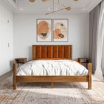 Renazzo Mobilya Orion Model Kiremit Renk Puflu Başlıklı Ceviz Renk Çam Ahşap Karyola Ve İki Komodin Set 120x200 cm