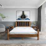 Renazzo Mobilya Orion Model Siyah Renk Puflu Başlıklı Ceviz Renk Çam Ahşap Karyola Ve İki Komodin Set 180x200 cm