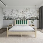 Renazzo Mobilya Orion Model Zümrüt Yeşili Puflu Başlıklı Vernikli Çam Ahşap Karyola Ve İki Komodin Set 120x200 cm