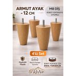 ReNe HOME Armut Mobilya Ayağı 4 Adet 12 cm (Açık Meşe) Robot Süpürgeye Uyumlu Koltuk Kanepe Baza Ayağı Seti