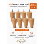 ReNe HOME Armut Mobilya Ayağı 8 Adet 12 cm (Açık Meşe) Robot Süpürgeye Uyumlu Koltuk Kanepe Baza Ayağı Seti