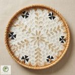 Renesse Home Aswan El Yapımı Rattan Tepsi 35 cm – Doğal Hasır Sunum Tepsisi, Bohem Dekoratif Servis Tepsisi