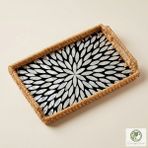 Renesse Home Bourem El Yapımı Kulplu Sedefli Rattan Tepsi – Sunum ve Dekoratif Servis Tepsisi (23x33cm)