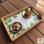 Renesse Home Wajid El Yapımı Kulplu Sedefli Rattan Tepsi – Sunum ve Dekoratif Servis Tepsisi (23x33cm)