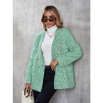 Rengamoda Kadın Içi Astarlı Düğme Detaylı Chanel Kumaş Blazer Ceket - Yeşil