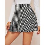Rengamoda Kadın Kazayağı Desen Mikro Kumaş Mini Kloş Etek - Siyah - 2XL - 3XL