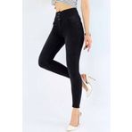 rengamoda Kadın Siyah, Dar Paça Ve Slim Fit Full Likralı Yüksek Bel Üç Düğmeli Jean Pantolon 90cm