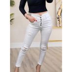 Rengamoda Yüksek Bel 5 Düğme ve Yırtık Detaylı Kot Pantolon Jean - 3XL - Beyaz