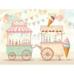 Rengarenk Dondurma Arabası ve Bayraklarla Dolu Arka Plan, 200X150CM, Stüdyo Fonu - -