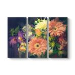 Rengarenk Gerbera Çiçekleri Tablosu 111 x 75-3 Parçalı