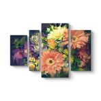 Rengarenk Gerbera Çiçekleri Tablosu 119 x 80-4 Parçalı