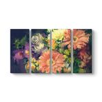 Rengarenk Gerbera Çiçekleri Tablosu 129 x 70-4 Parçalı
