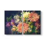 Rengarenk Gerbera Çiçekleri Tablosu 83 x 55-2 Parçalı
