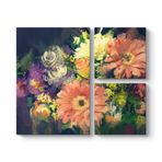 Rengarenk Gerbera Çiçekleri Tablosu 88 x 73-3 Parçalı