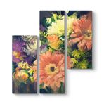 Rengarenk Gerbera Çiçekleri Tablosu 96 x 100-3 Parçalı