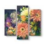 Rengarenk Gerbera Çiçekleri Tablosu 96 x 90-3 Parçalı