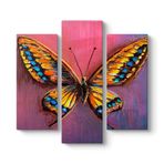 Rengarenk Kelebek Tablosu 96 x 90-3 Parçalı