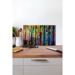 Rengarenk Mozaik Desen Cam Kesme Tahtası, Silikon Ayaklı, Isıya Kırılmaya Dayanıklı, Sunum Tablası - 30 x 45 cm