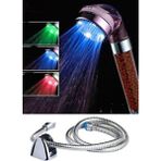 Renk Değiştiren LED Işıklı Duş Başlığı Seti- Hortum Askı Seti (Pilsiz- Elektriksiz) (4604)