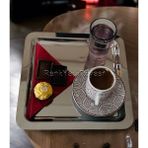 Renk Yapı Rüyası 2'li Lüx Kare Paslanmaz Çelik Gümüş Renk 22X22 cm Kahve Servis Sunum Tepsisi&tabağı, El Kesmez