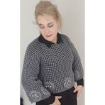Renklerim Modaevi EL ÖRGÜSÜ, İSPANYOL KOL PAPATYA TAŞ BONCUK İŞLEMELİ ,KOYU GRİ ŞIK ÜST GİYİM - Gri - S - M