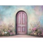 Renklerin Dansı: Ahenkli Pembe Kapı ve Çiçekler, Arka Plan, 200X150CM, Stüdyo Fonu