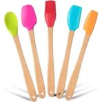 Renkli 5'li Bambu Saplı Silikon Spatula Seti, Mutfak Için Çok Renkli Gereçler - Açık Beyaz - Gri - Seçenek 1