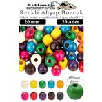 Renkli Ahşap Boncuk 20mm 20 li 1 Paket Renkli Ahşap Boyalı Yuvarlak Doğal Boncuklar Saç Takı Tasarım Ektinlik Kreş Okul