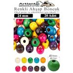 Renkli Ahşap Boncuk 24mm 20 li 1 Paket Renkli Ahşap Boyalı Yuvarlak Doğal Boncuklar Saç Takı Tasarım Ektinlik Kreş Okul