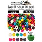 Renkli Ahşap Boncuk 6Mm 100 Lü 1 Paket Renkli Ahşap Boyalı Yuvarlak Doğal Boncuklar Saç Takı Tasarım Ektinlik Kreş Okul