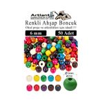 Renkli Ahşap Boncuk 6mm 50 li 1 Paket Renkli Ahşap Boyalı Yuvarlak Doğal Boncuklar Saç Takı Tasarım Ektinlik Kreş Okul