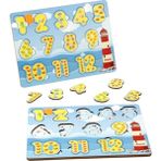 Renkli Ahşap Deniz Temalı Sayılar ve Puzzle Bultak Çocuk Oyunu - Seçenek 1 - Açık Beyaz - Gri