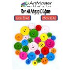 Renkli Ahşap Düğme 60 Adet 1 Paket Sanat Etkinlik Okul Kreş Anasınıfı 1.2Cm 50 Adet 2.5Cm 10 Adet Süsleme Düğmesi